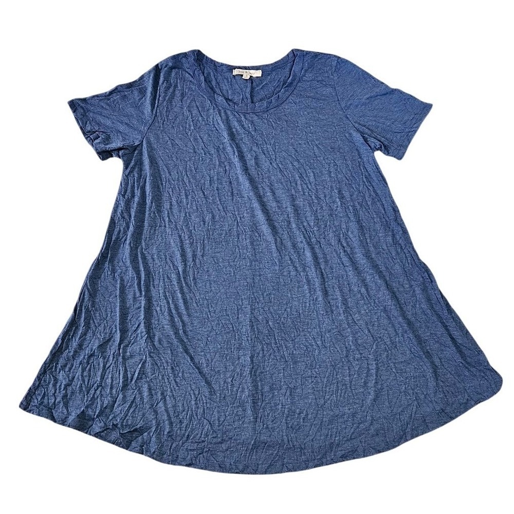 Jess & Jane Tunic Top Womens Small Blue Heathered A-Line Short Sleeve Crinkle